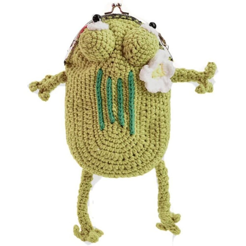 Crochet Frog Crossbody Bag Womens Small Cellphone Purse Cartoon Kiss Lock